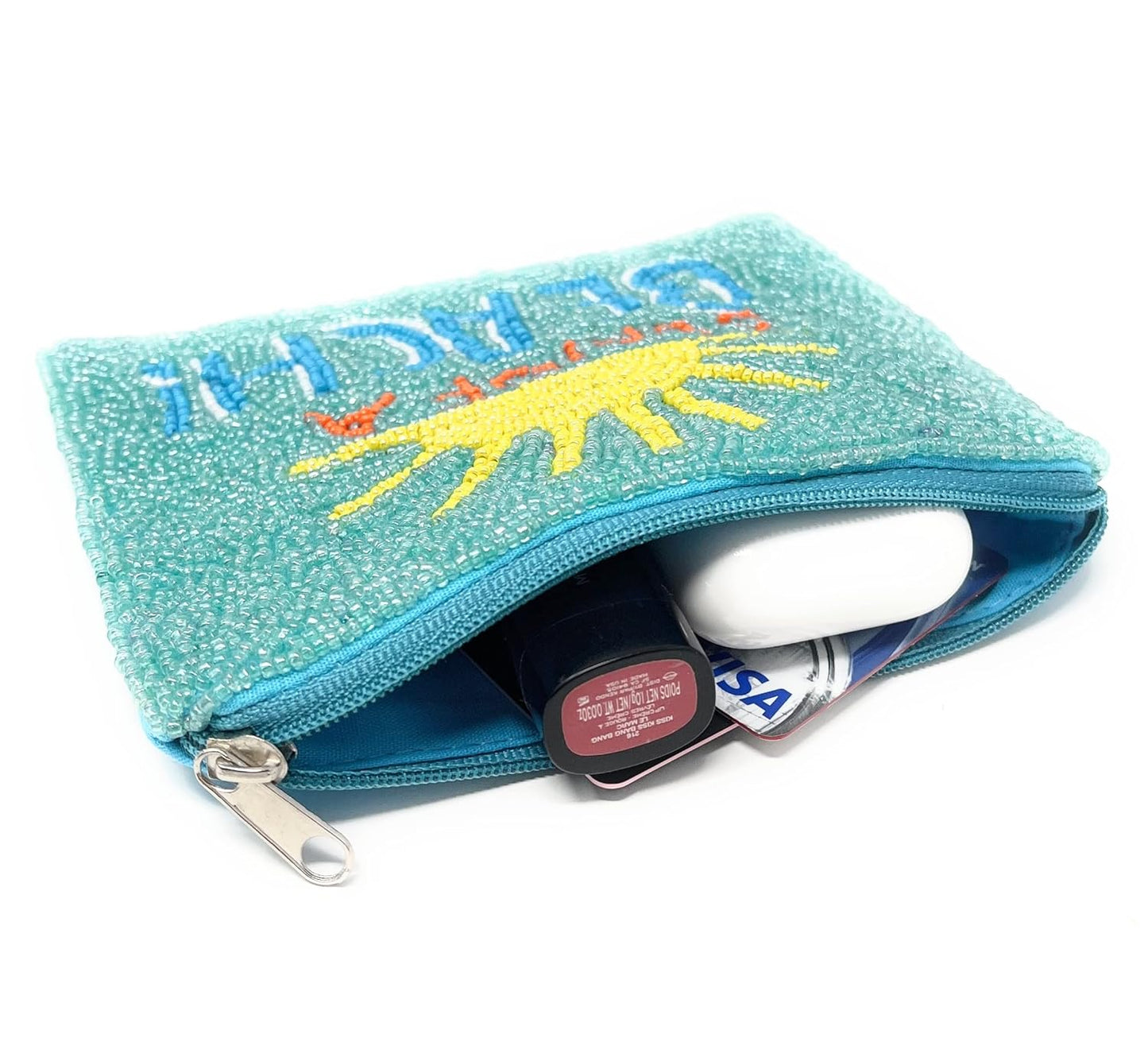 Sun Of A Beach Beaded Coin Purse, Beaded Coin Pouch, Summer Beaded Coin Purse, Small Wallets for Her, Birthday Gifts