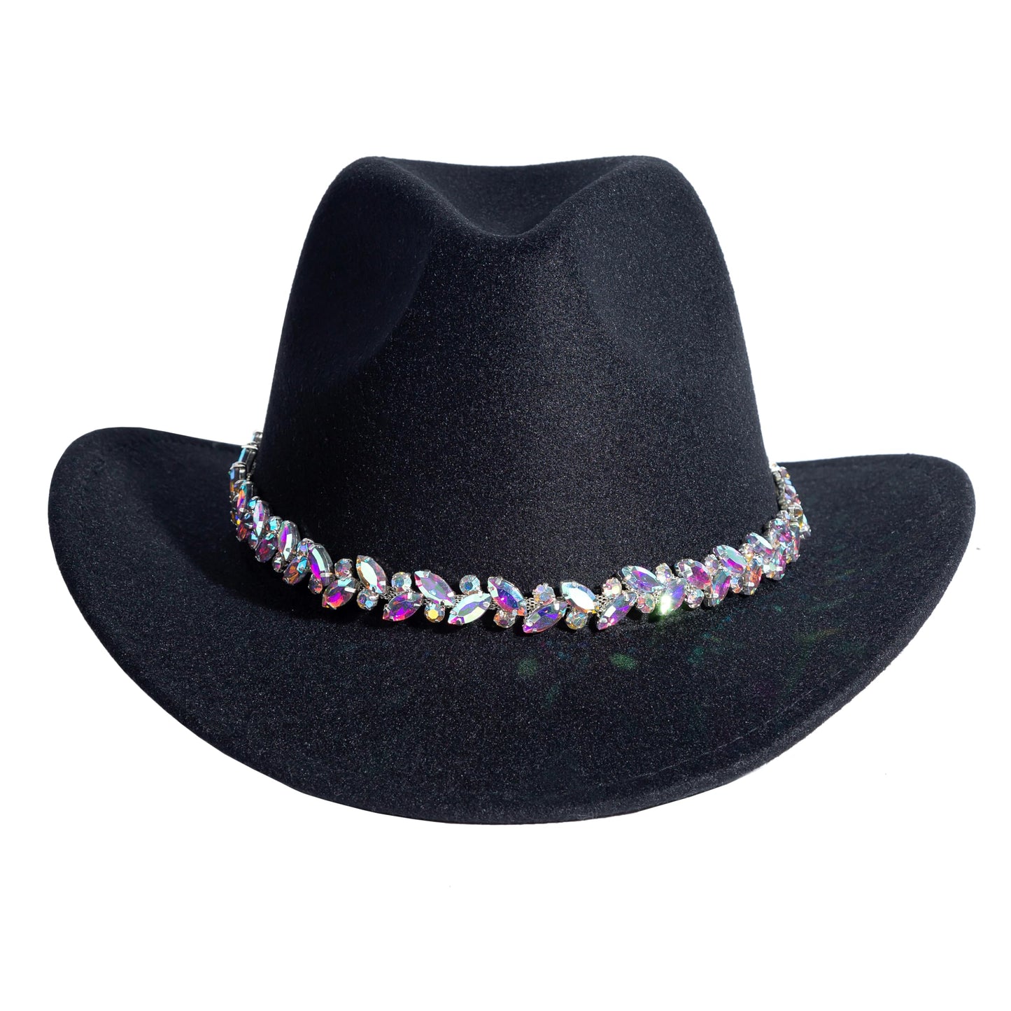 Women Rhinestone Cowboy Hat Wide Brim Felt Cowgirl Hats Shiny Party Wedding Hat