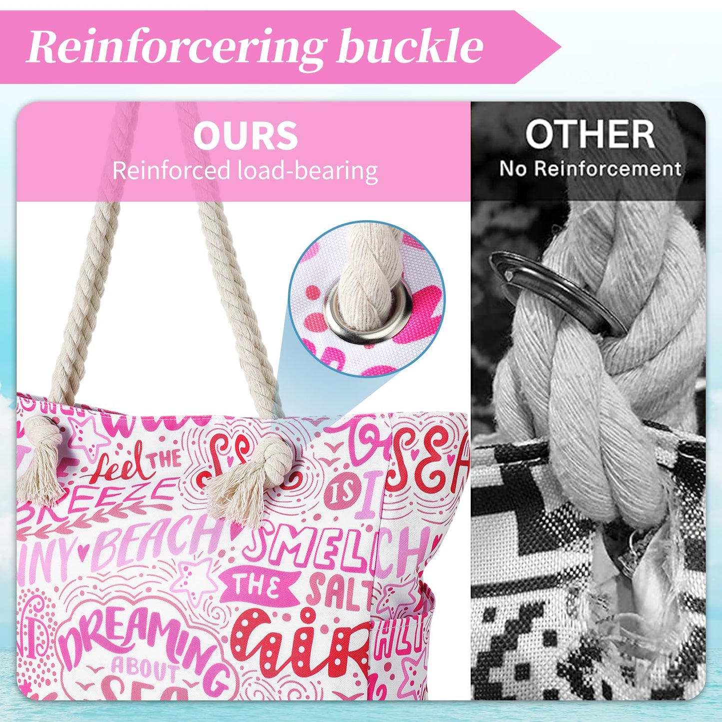 Beach Bags for Women - Large Beach Tote Bag, Women Sandproof Pool Bag for Pool Gym Grocery Travel