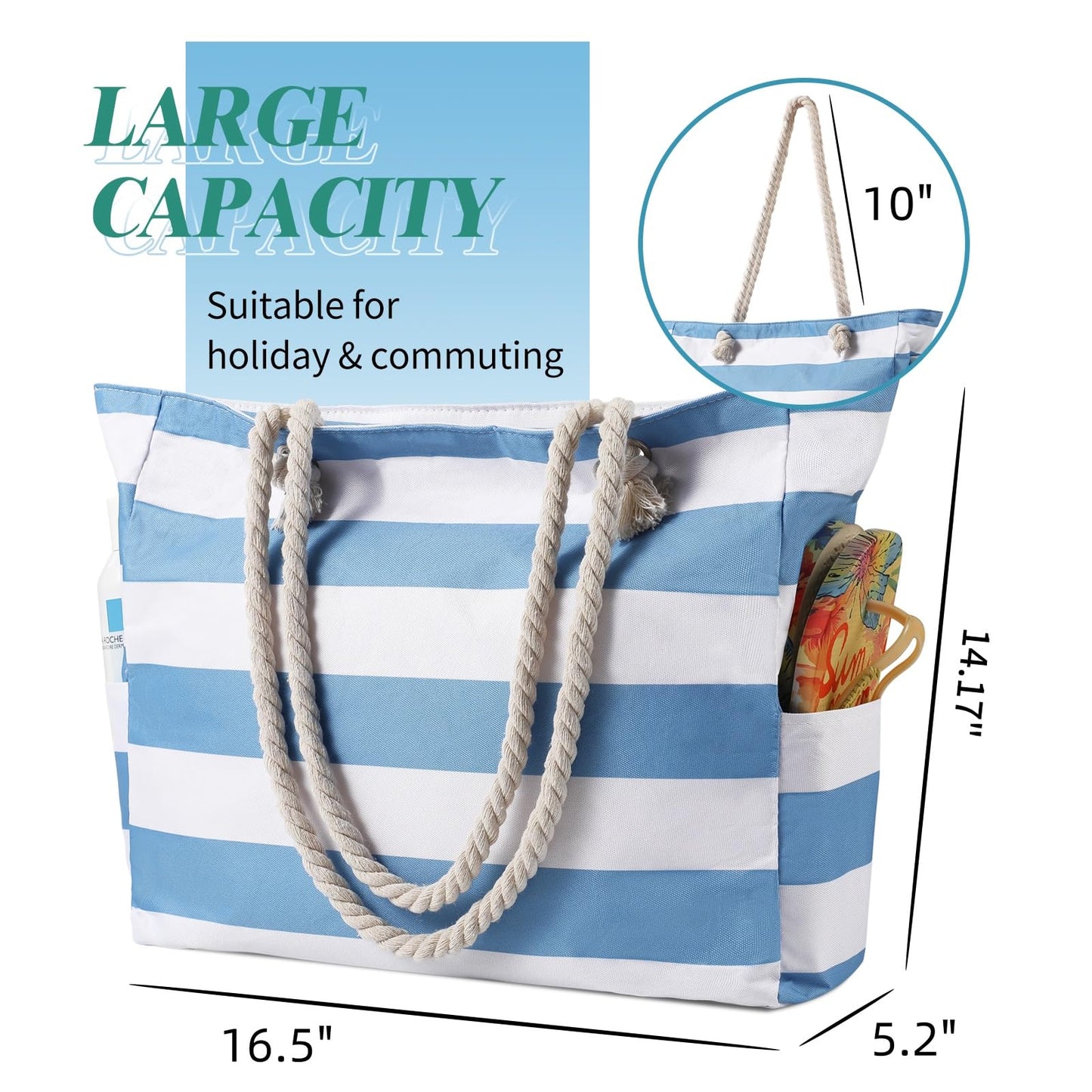 Beach Bags for Women - Large Beach Tote Bag, Women Sandproof Pool Bag for Pool Gym Grocery Travel