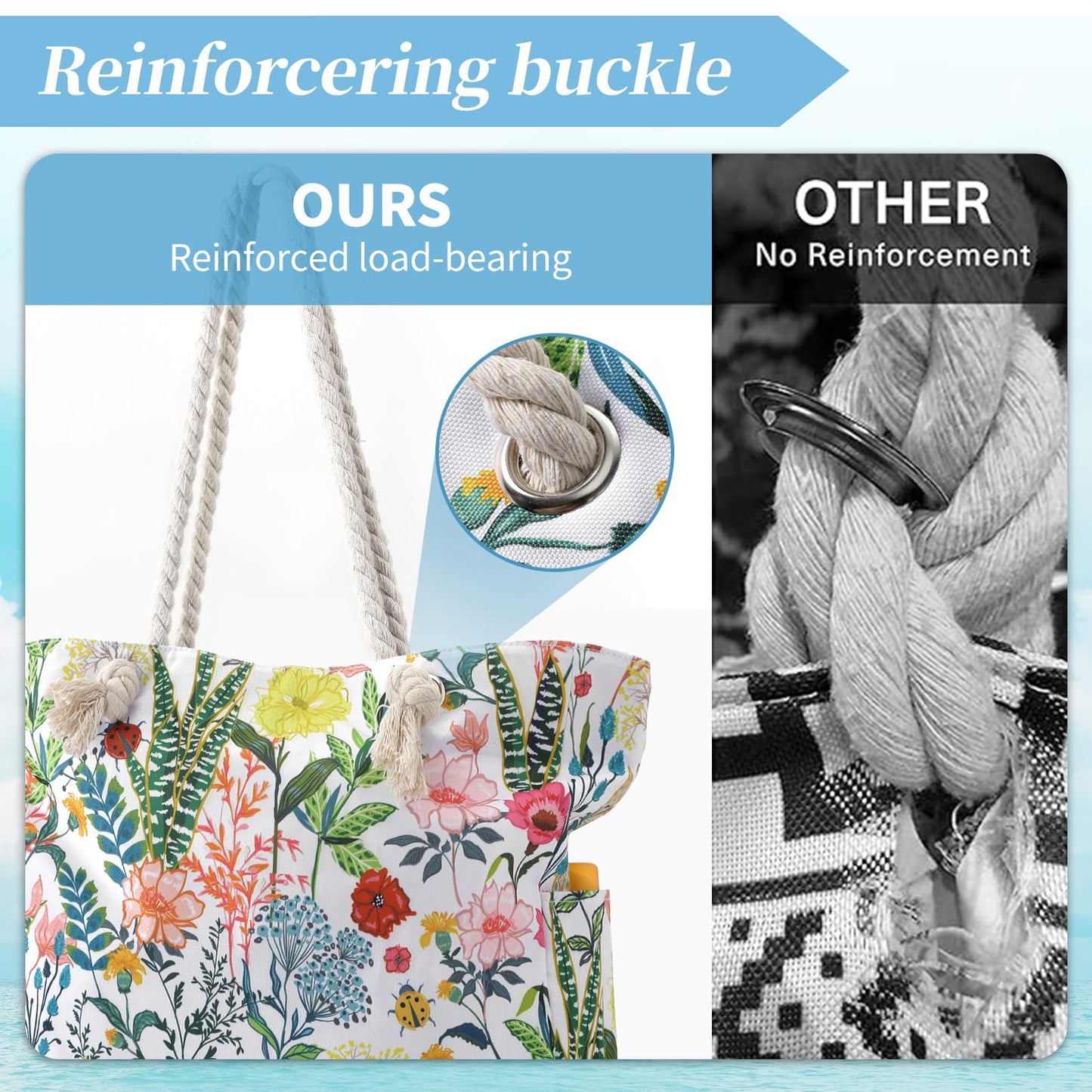 Beach Bags for Women - Large Beach Tote Bag, Women Sandproof Pool Bag for Pool Gym Grocery Travel