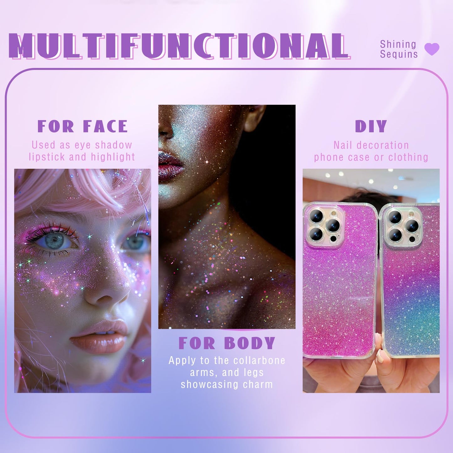 Roll-on Holographic Body Glitter Gel for Face Hair, Chameleon Color Changing Glitter Gel Under Light, Chunky Mermaid Sequins Festival Party Rave Accessories Shimmer Makeup (8# Sparkling Pink)
