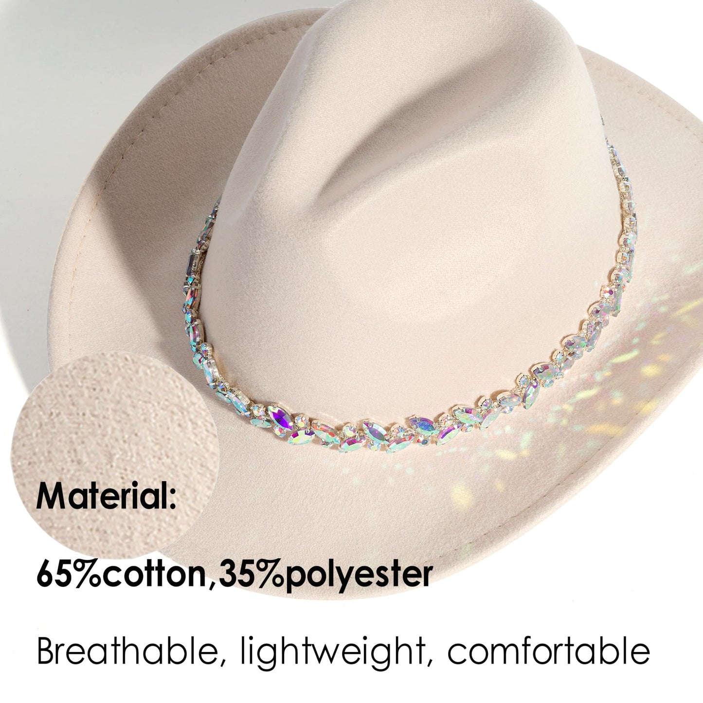 Women Rhinestone Cowboy Hat Wide Brim Felt Cowgirl Hats Shiny Party Wedding Hat