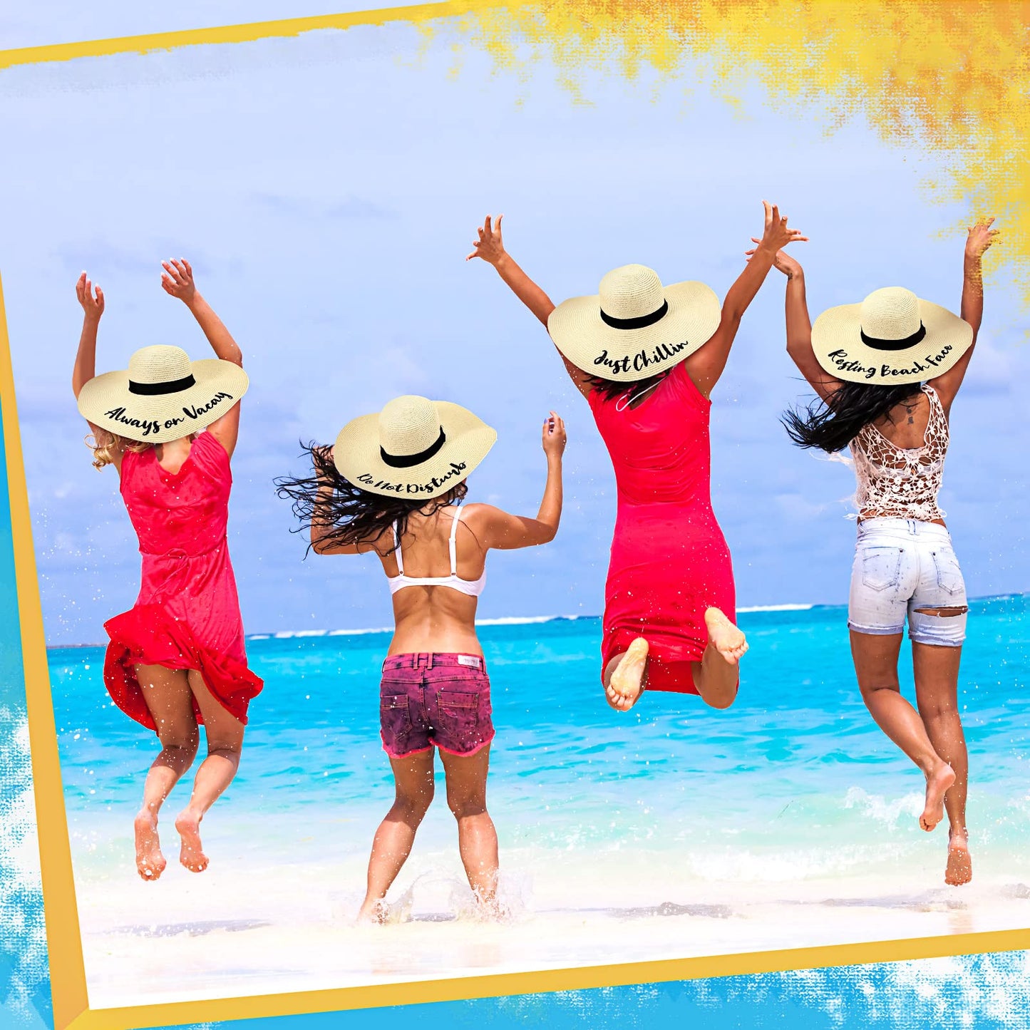 4 Pcs Women Beach Hats Floppy Foldable Straw Hat Embroidered Summer Wide Brim for Travel Summer