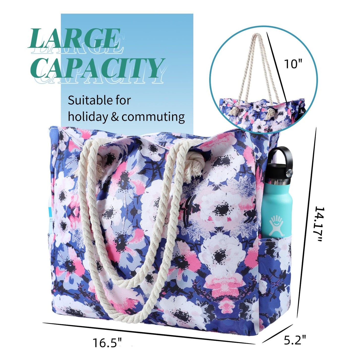 Beach Bags for Women - Large Beach Tote Bag, Women Sandproof Pool Bag for Pool Gym Grocery Travel