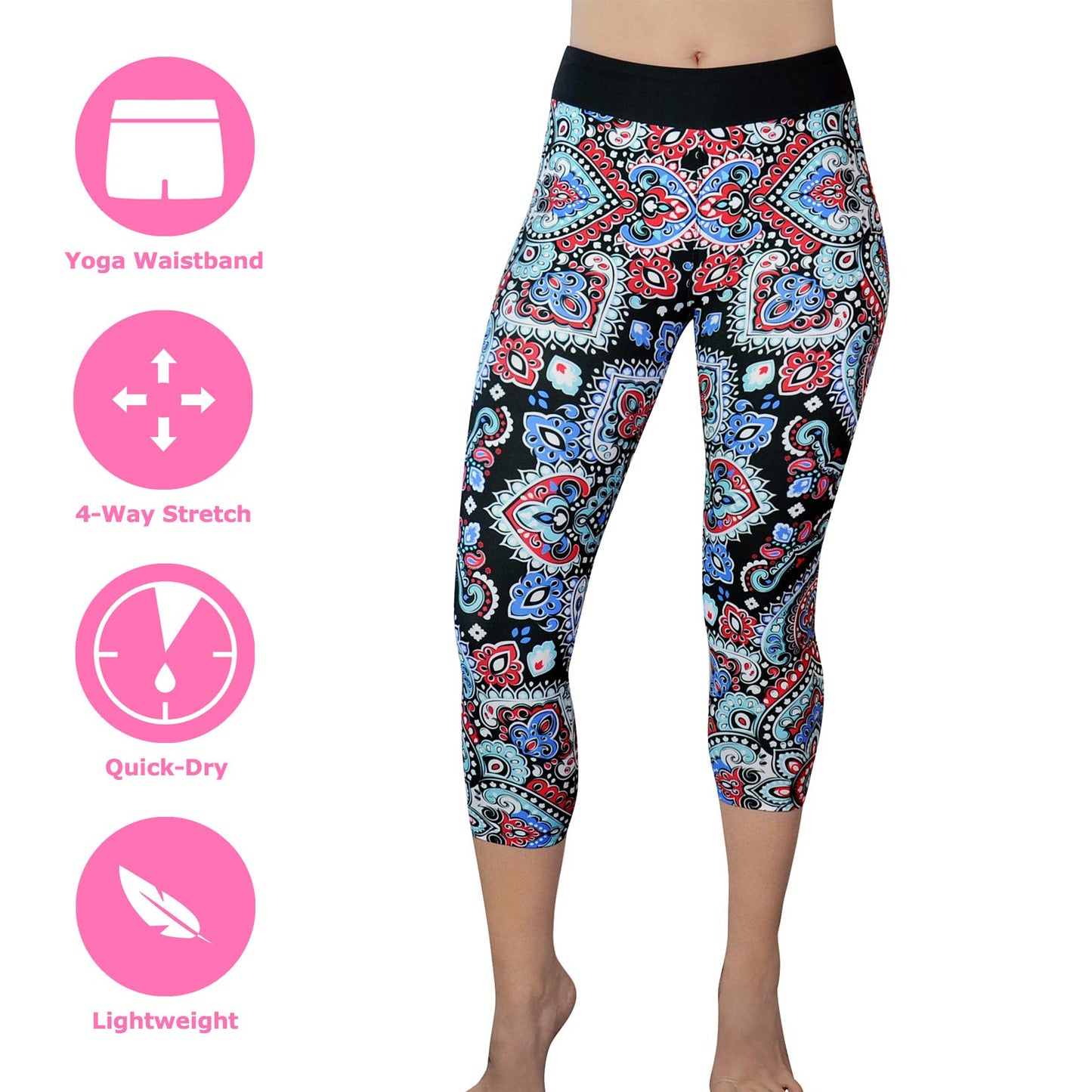 Comfy Yoga Pants - Workout Capris - High Waist Workout Leggings for Women - Lightweight Printed Yoga Legging - Size S/M 4-10