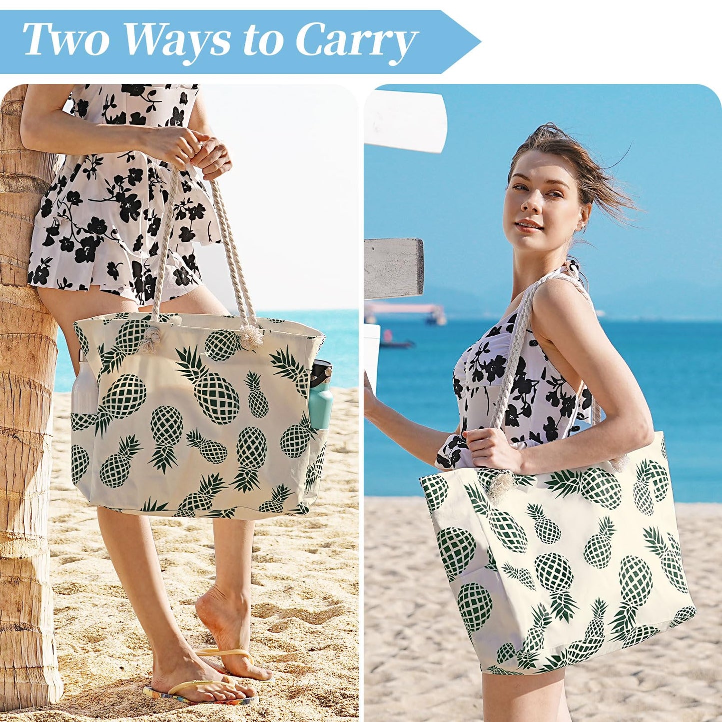 Beach Bags for Women - Large Beach Tote Bag, Women Sandproof Pool Bag for Pool Gym Grocery Travel