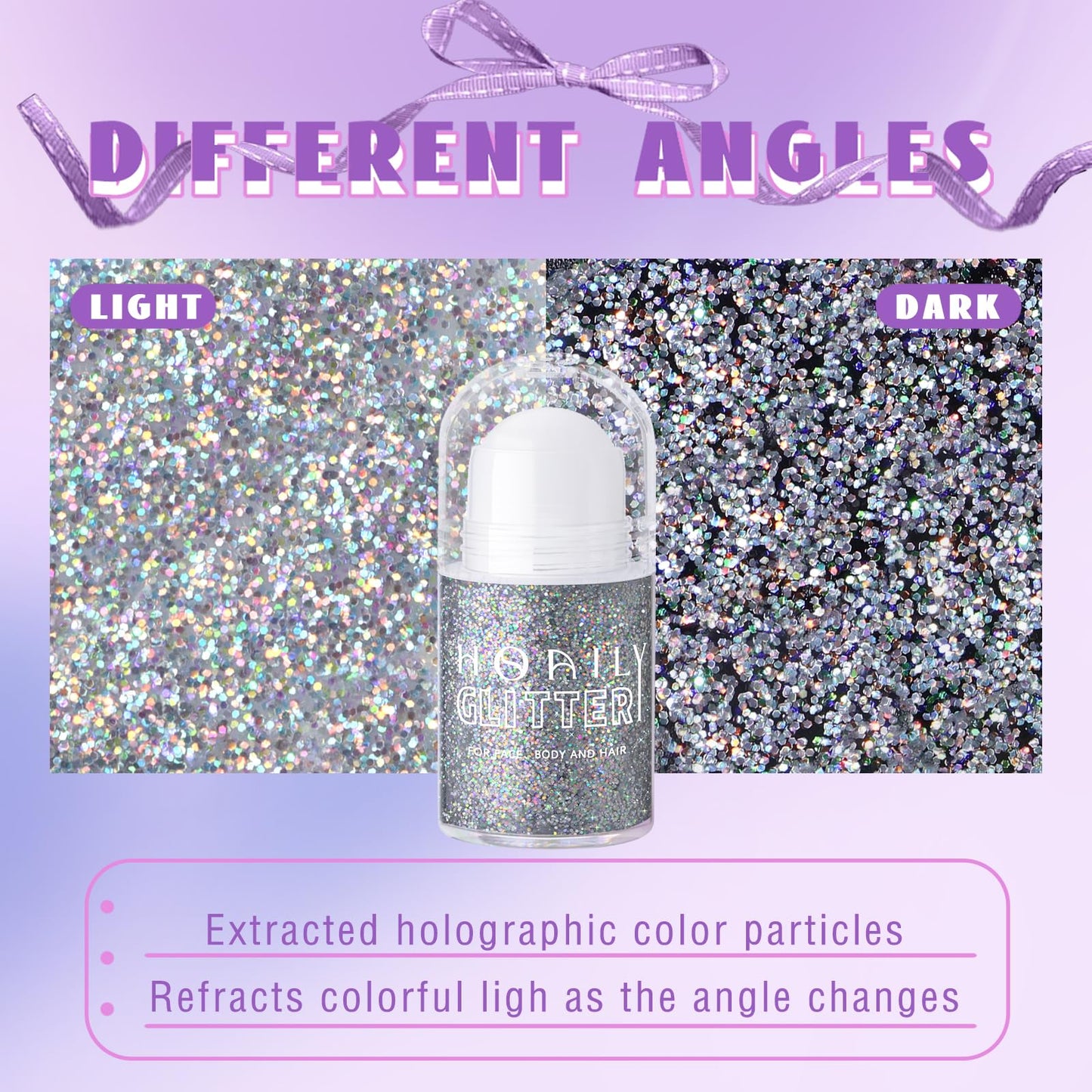 Roll-on Holographic Body Glitter Gel for Face Hair, Chameleon Color Changing Glitter Gel Under Light, Chunky Mermaid Sequins Festival Party Rave Accessories Shimmer Makeup (8# Sparkling Pink)