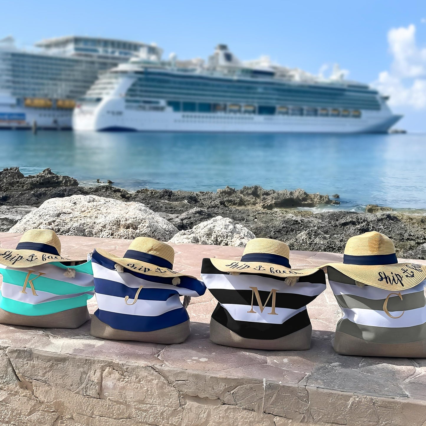 YOOLIFE Initial Canvas Waterproof Beach Tote Bag Zipper Personalized Gifts for Women Her Birthday Travel Beach Essential