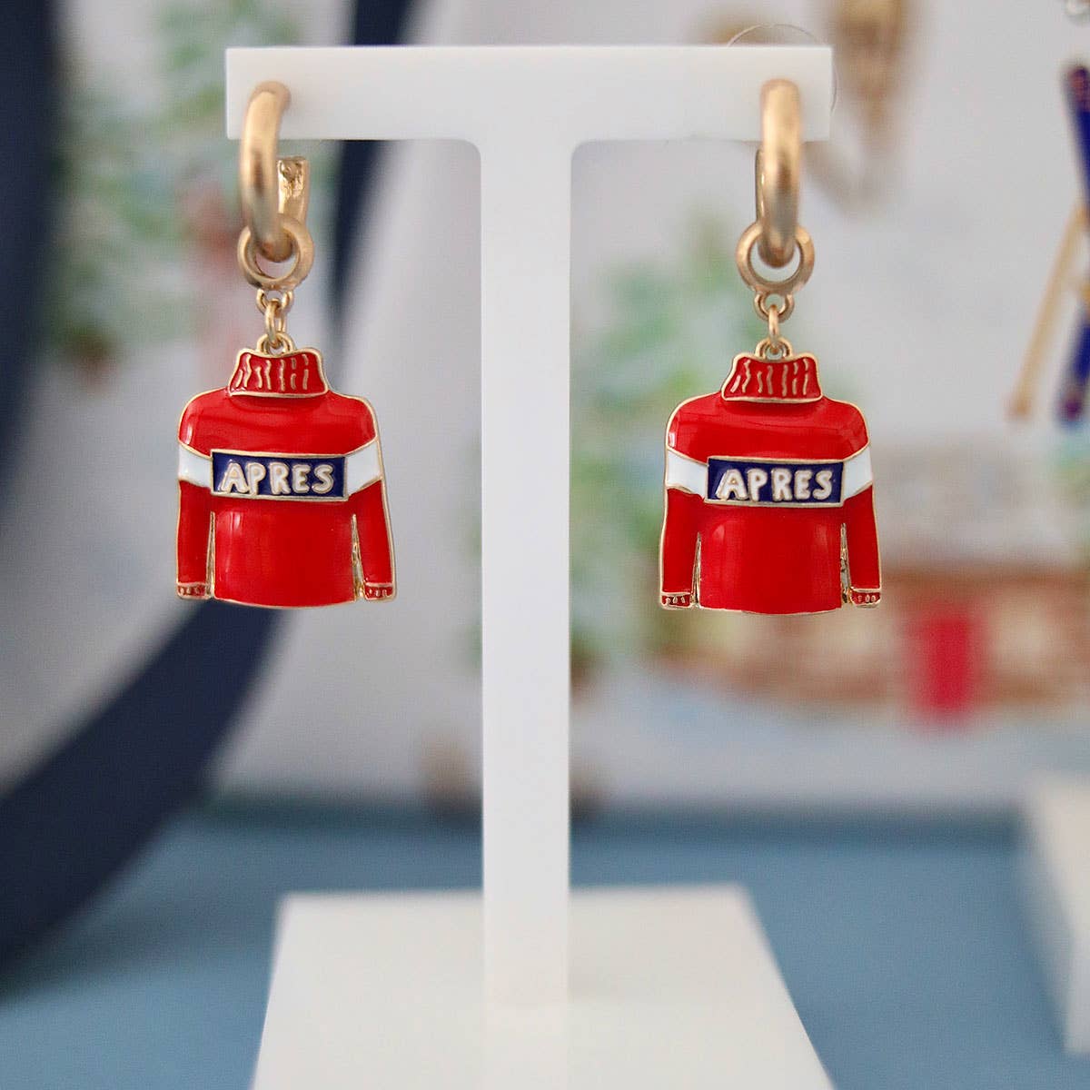 Canvas Style - Aspen Après Ski Sweater Drop Hoop Enamel Earring in Red