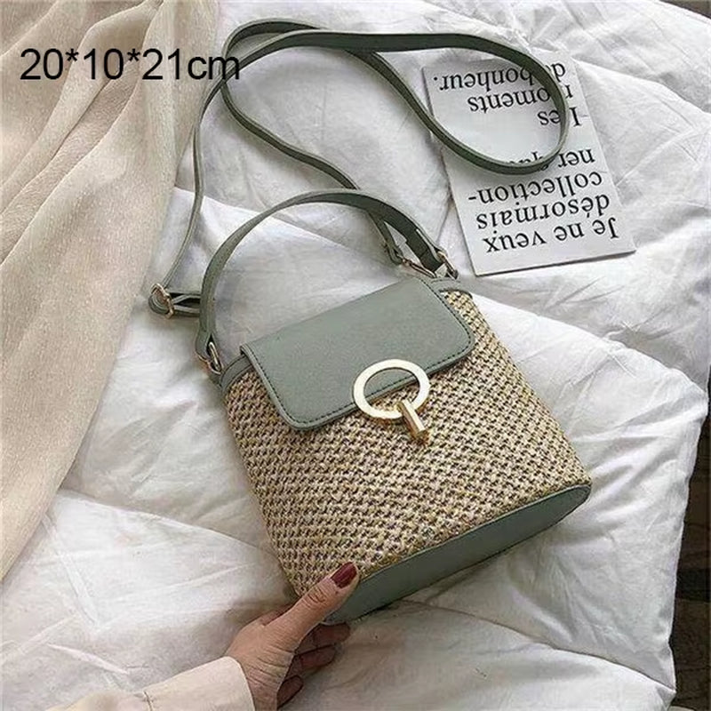 Woven Rattan Bag round Straw Shoulder Bag Small Beach Handbags Women Summer Hollow Handmade Messenger Crossbody Bags