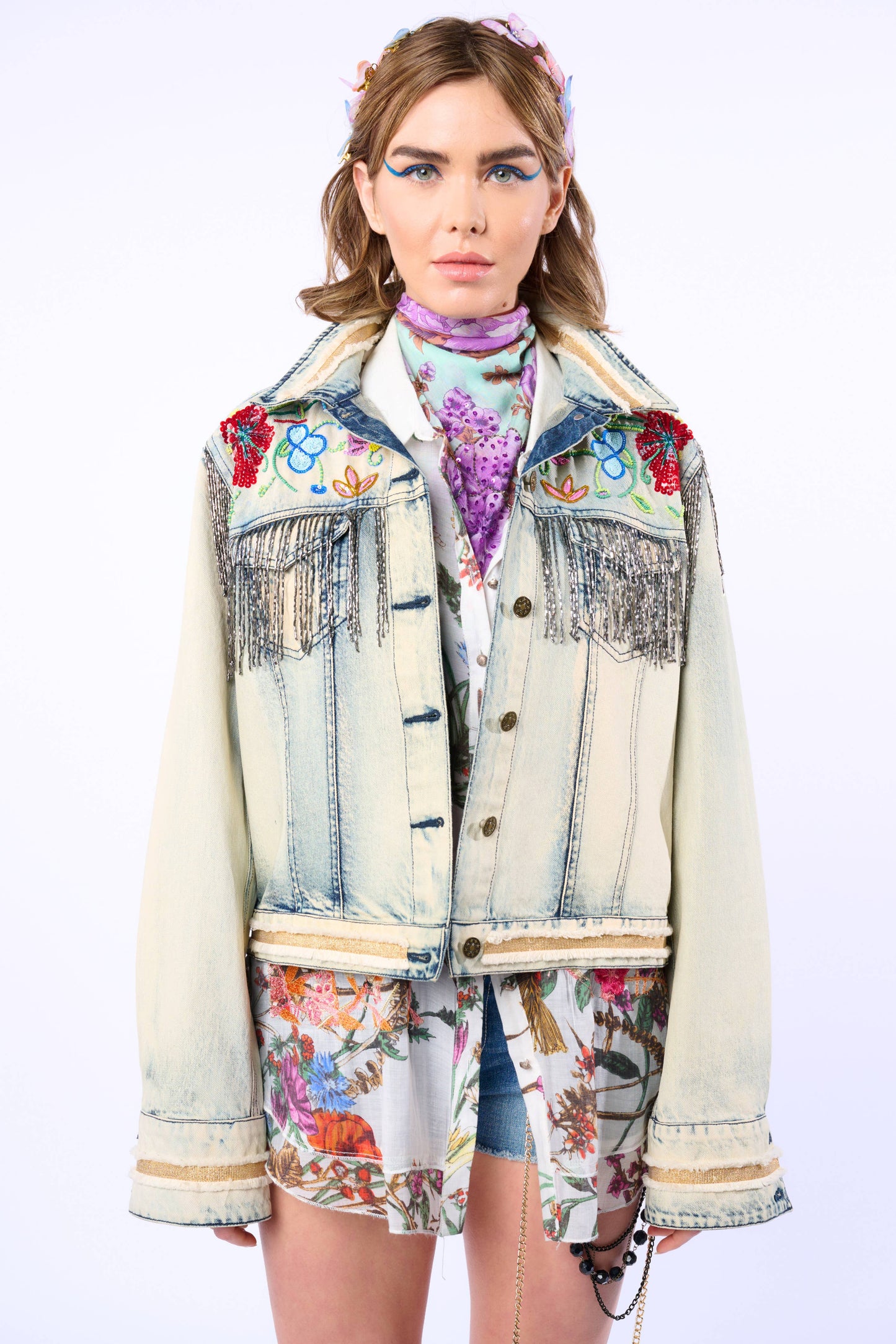 Aratta - Country Queen Embellished Denim Jacket: Washed Denim / M