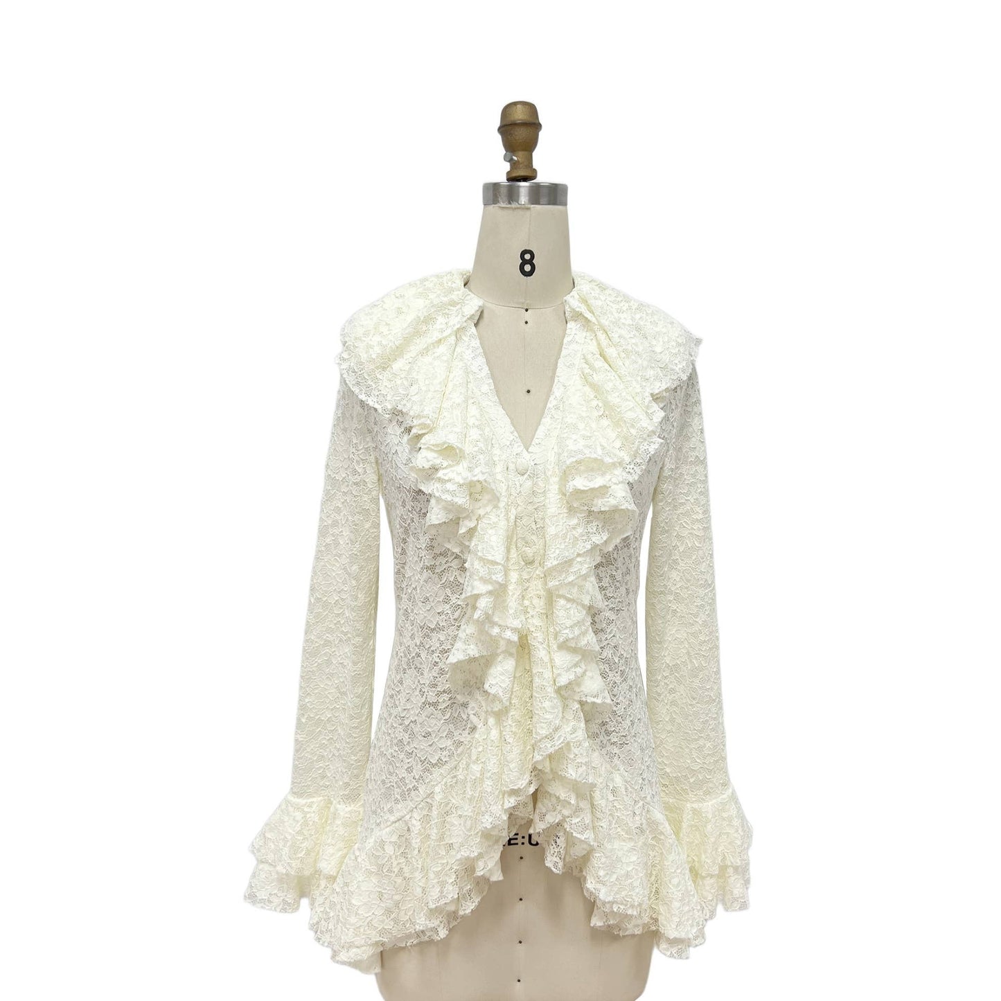 XHHH Inc - Ruffle Lace Flare Sleeve Blouse: BEIGE / L