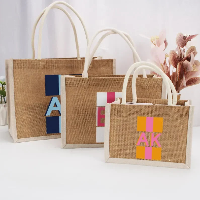 Personalized Shadow Monogram Jute Carryall Bag Striped Shadow Monogram Bag Custom Jute Tote Shopping Bag Bridesmaid Gift