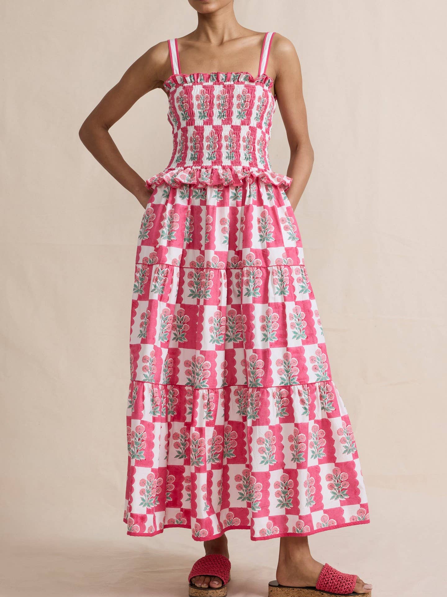 Rosa Clothing - Wavy Floral Luscious Slip Puffy Dress: Pink / M