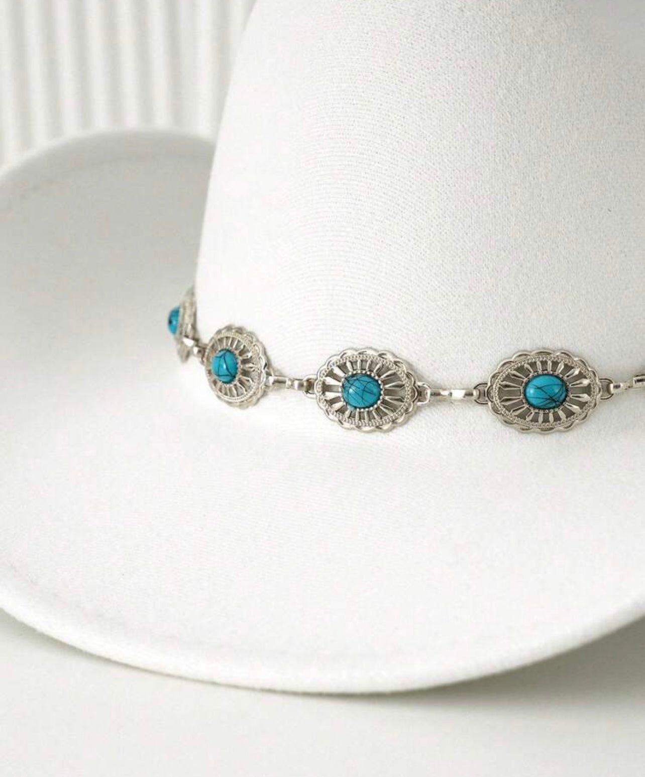 White Cowboy hat with Turquoise accents