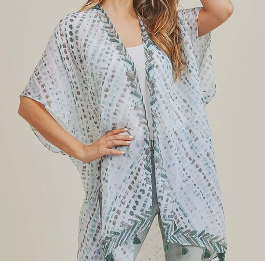 Multi Dash Pattern Tassel Kimono