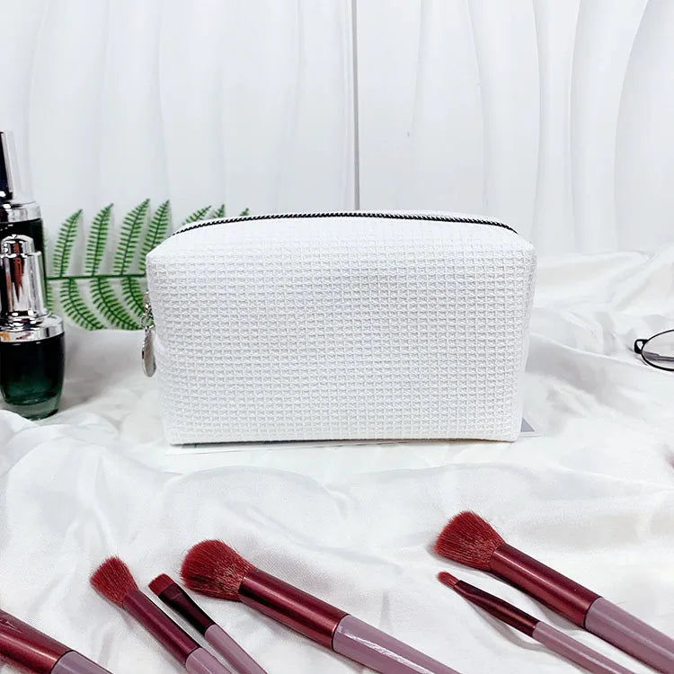 Personalized Makeup Bag -Travel Cosmetic Bag -Custom Waffle Weave Bag- Bridesmaid Gift - Monogram Toiletry Bag - Makeup Bag Set