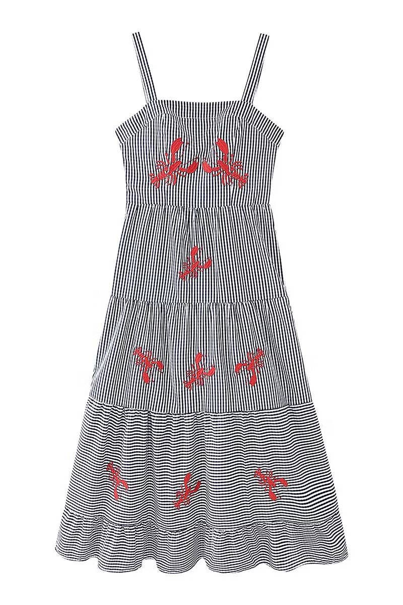 Mccolin - Lobster Motif Gingham Maxi Dress: BLUE / M