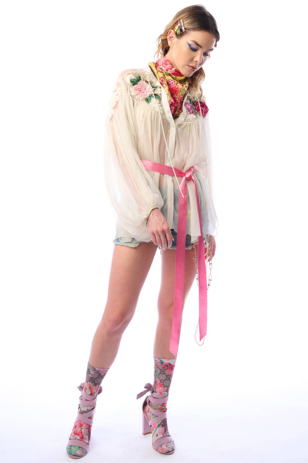 Aratta - Amora Chiffon Hand - Embellished Blouse / Top : Ivory / M