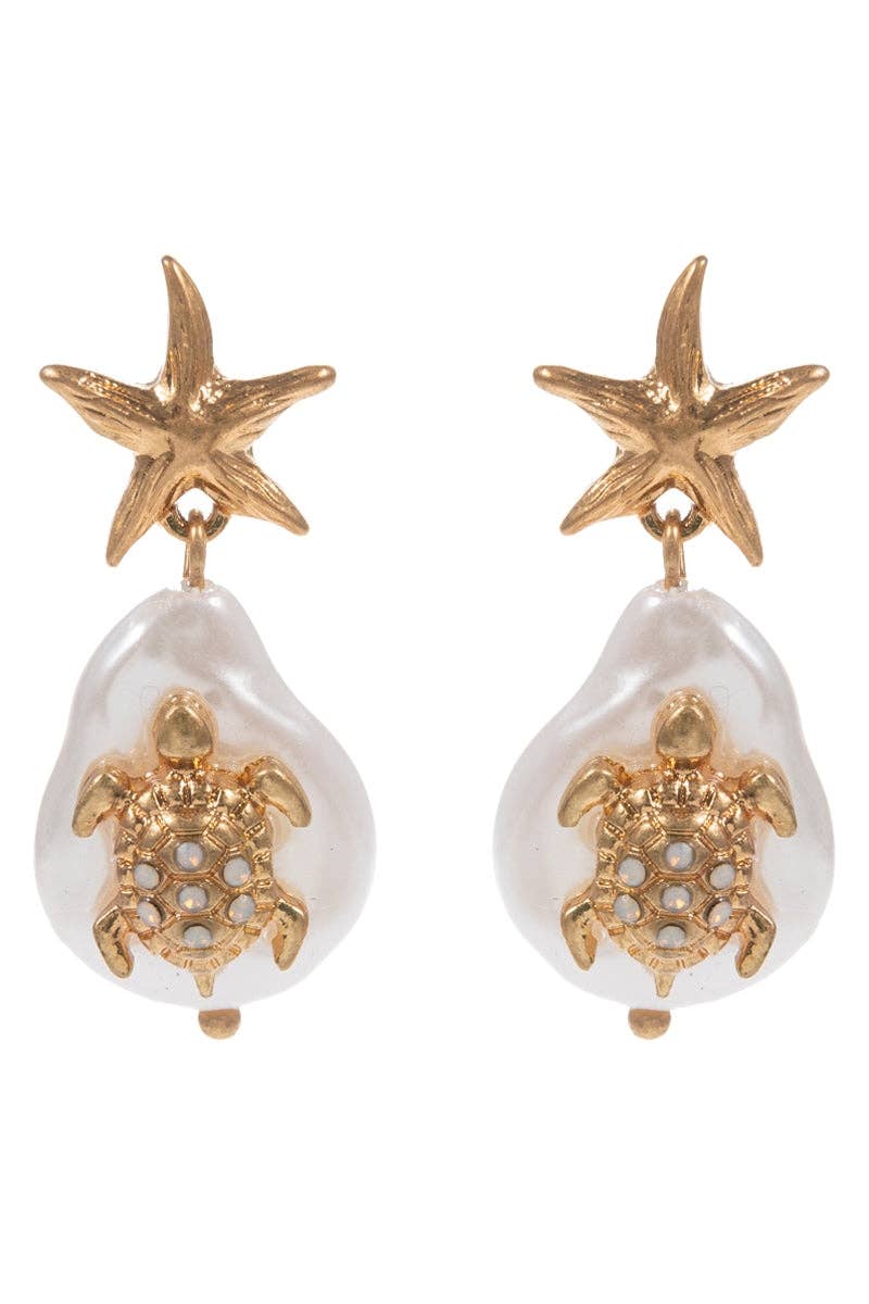 Designature New York - Summer Turtle Pearl Hypoallergenic Post Earrings: VG / ONE