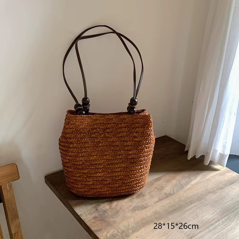 Woven Rattan Bag round Straw Shoulder Bag Small Beach Handbags Women Summer Hollow Handmade Messenger Crossbody Bags