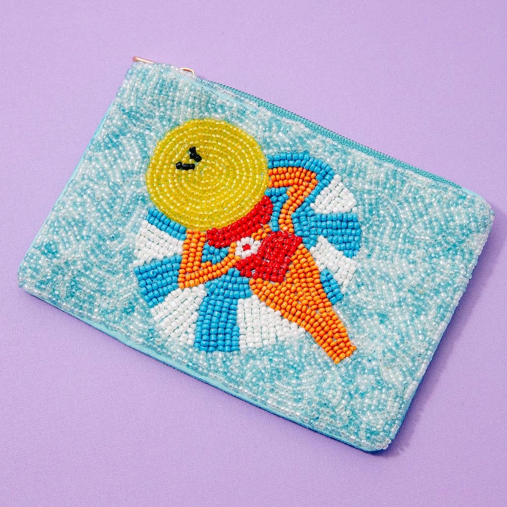 Collections by Fame Accessories - Sunbathing Pool Lady Seed Beaded Coin Purse: MULTI