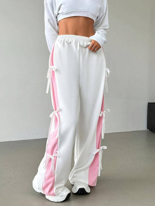 Rosa Clothing - Straight leg sweatpants with bow: White / M