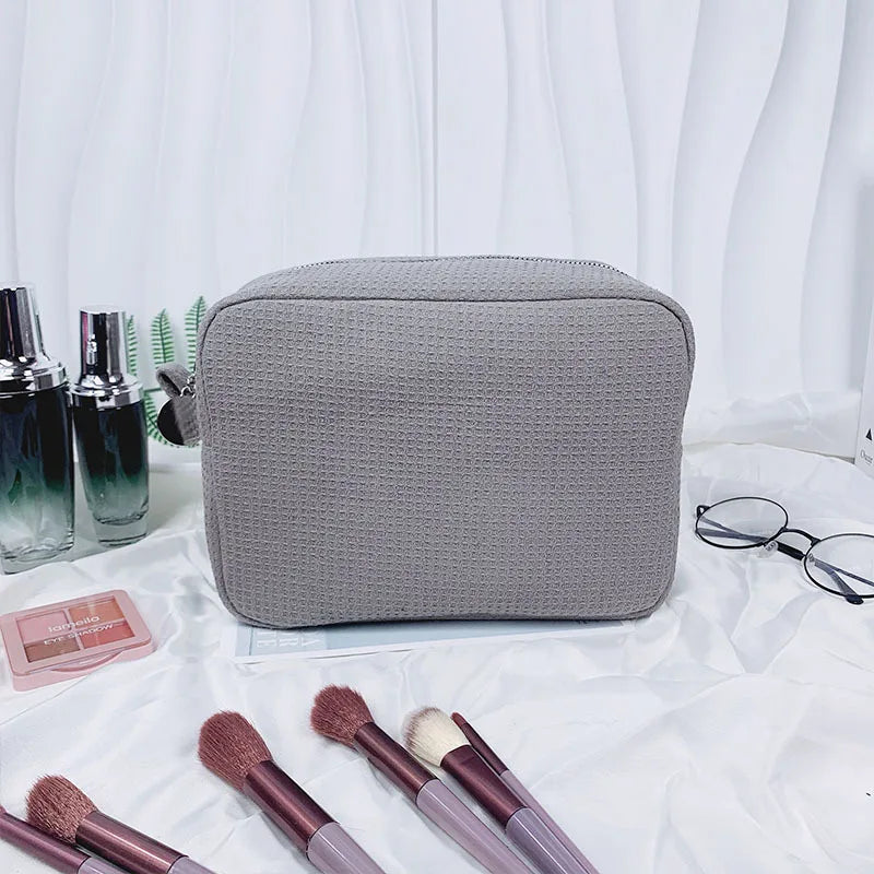 Personalized Makeup Bag -Travel Cosmetic Bag -Custom Waffle Weave Bag- Bridesmaid Gift - Monogram Toiletry Bag - Makeup Bag Set