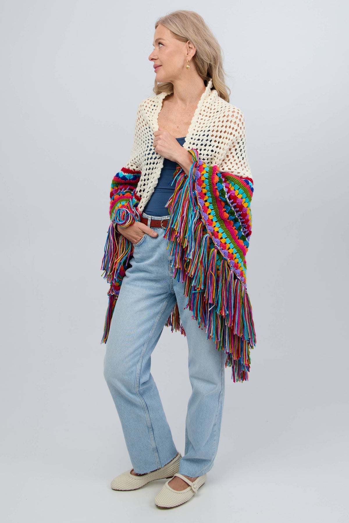 SAACHI - Rainbow Crochet Fringe Wrap