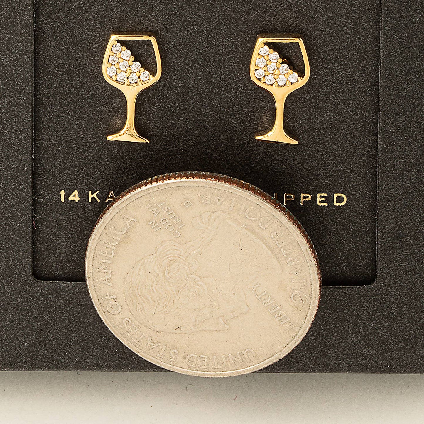 Fame Accessories - Secret Box Gold Dipped Cz Wine Glass Stud Earrings: GD