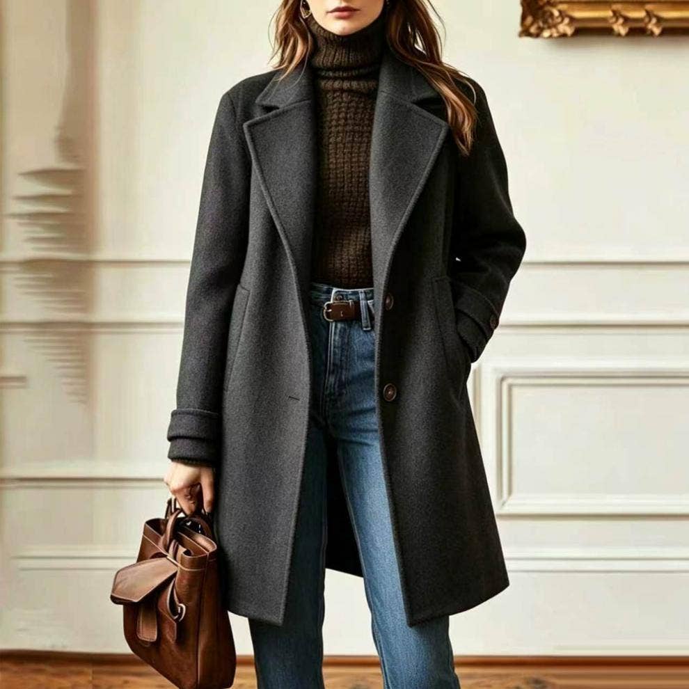 Suhkasana - Women's Vintage Lapel Single Breasted Mid Long Coat: Camel / S
