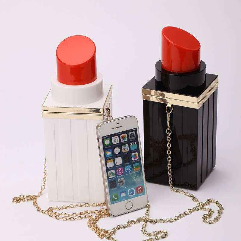 Ole - Acrylic Lipstick Evening Bags : Black-Pink