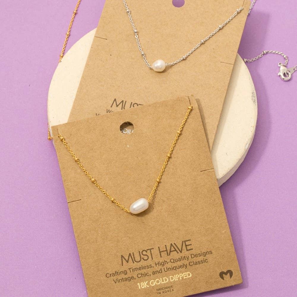 Fame Accessories - Gold Dipped Pearl Pendant Necklace: S