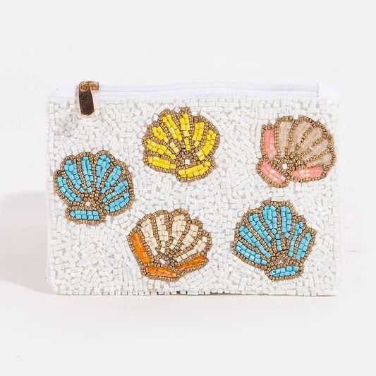 Collections by Fame Accessories - Colorful Seashells Mixed Beaded Coin Purse: MULTI