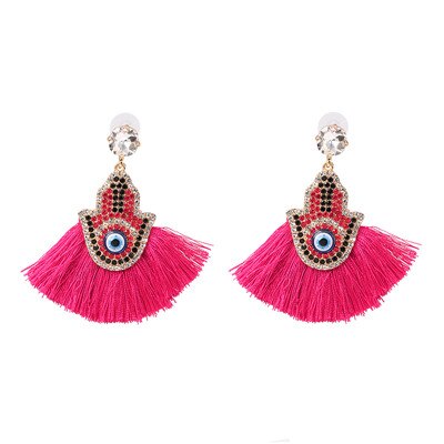 Glamour Rhinestone Hot Pink Tassel Women's Earrings