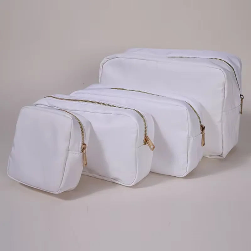 Candy Color DIY Personalized Embroidery Monogram Women Waterproof Toiletry Bag Travel Makeup Bag Nylon Cosmetic Pouch