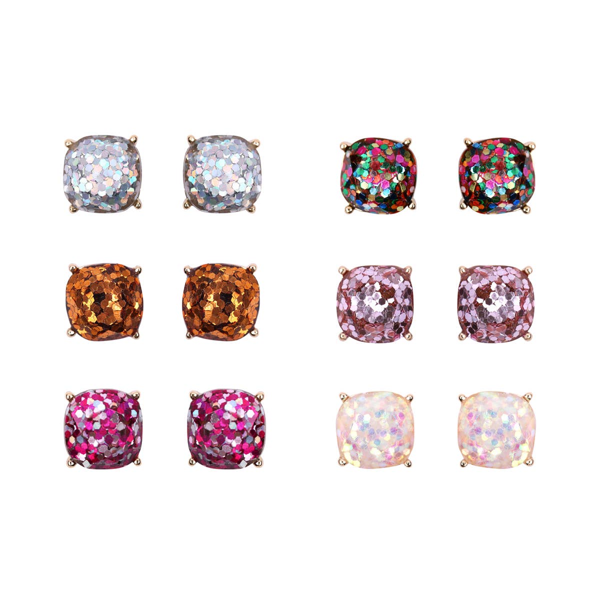 MYS Wholesale Inc - Faceted Glitter Cushion Acrylic Post Earrings: Fuchsia