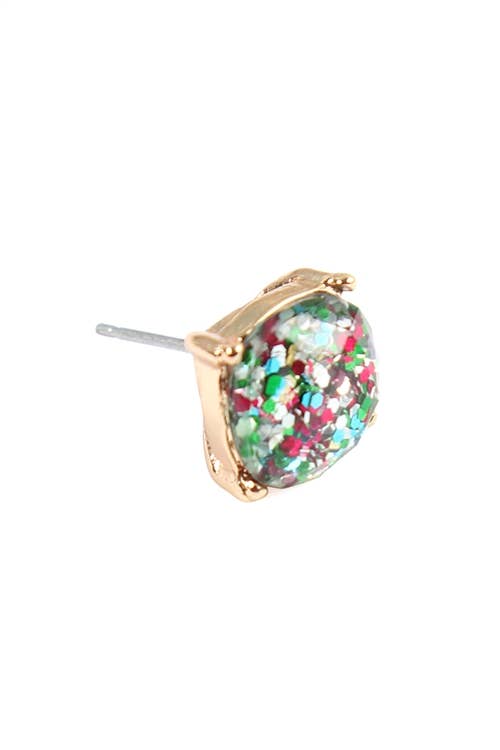 MYS Wholesale Inc - Sparkling Glitter Epoxy Stud Earrings - Fashion and Elegance: Multicolor