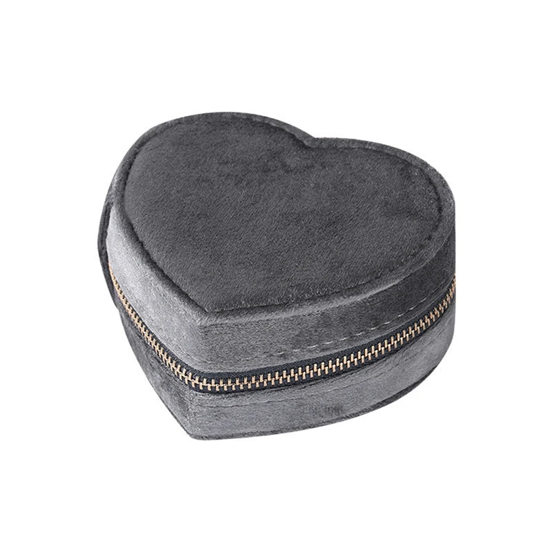 Heart Shape Jewelry Boxes Velvet Jewelry Case For Earrings Necklace Zippered Jewelry Boxes Household Clothing Accessory