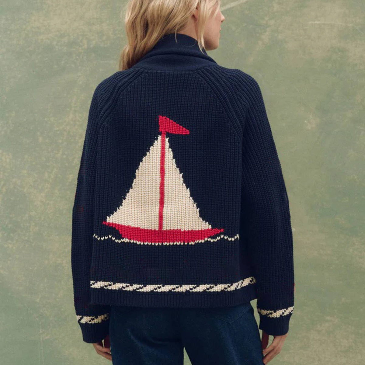 Lily Clothing - Fashionable retro art lapel knitted cardigan: NAVY / (L) 1