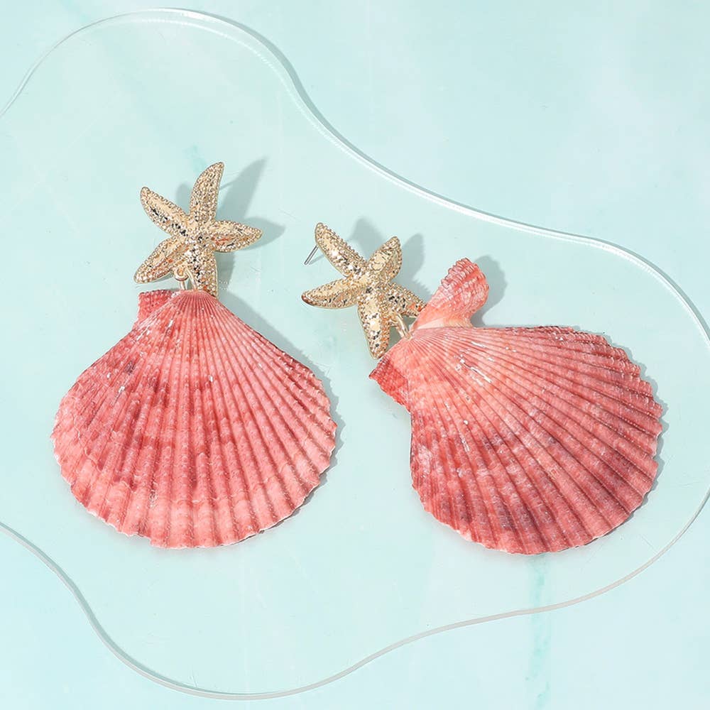 Sensibling Corp. - Oversized Starfish Pointed Shell Dangle Earrings
: Coral
