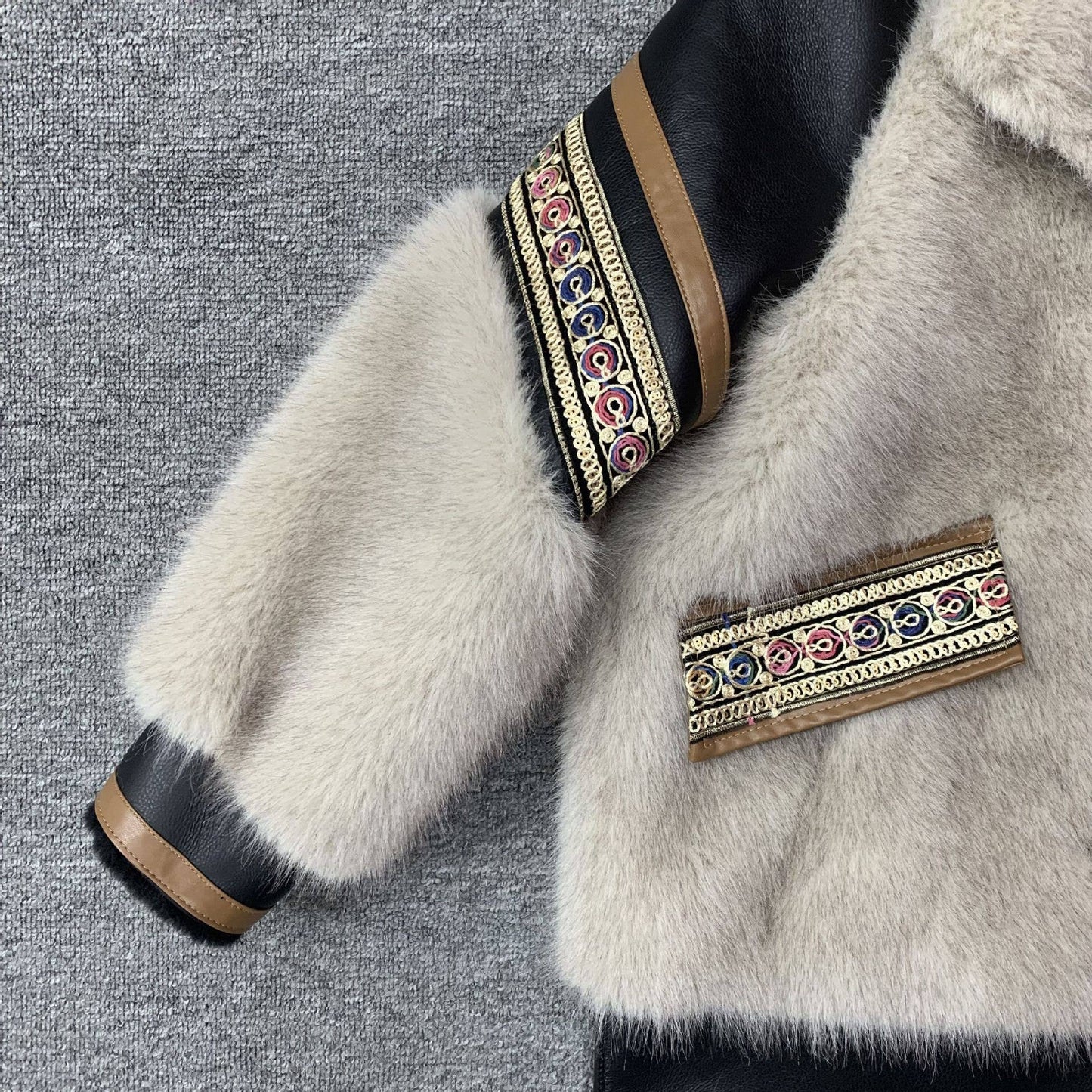 SY293 Chic Winter Embroidered Faux Fur Coat for Women