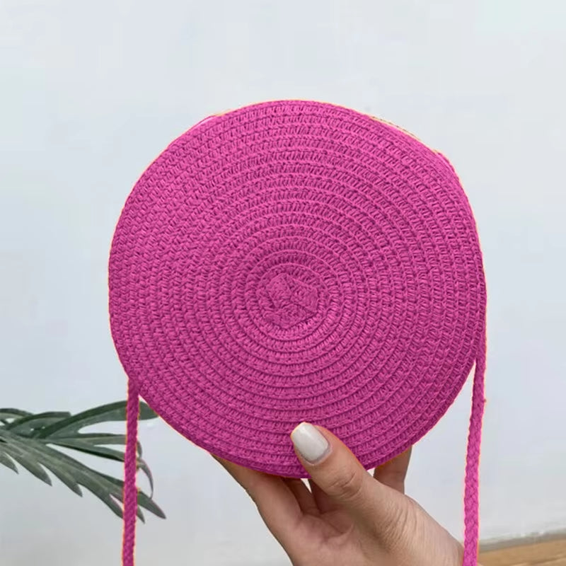 Summer Woven Straw Crossbody Bags for Women Fashion round Handmade Rattan Beach Small Handbag Travel Female Shoulder Bag