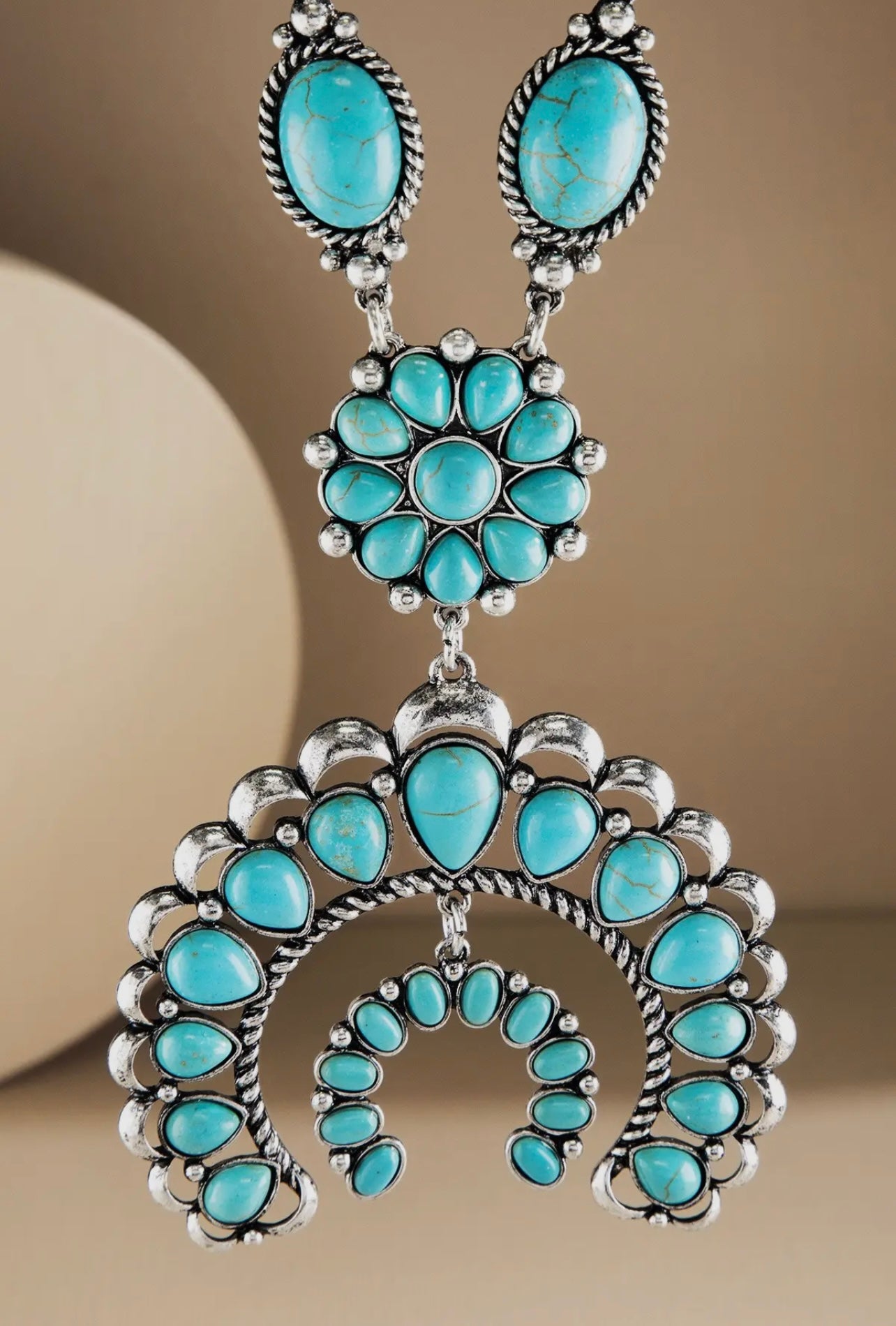 Turquoise Large Western Squash Blossom Necklace