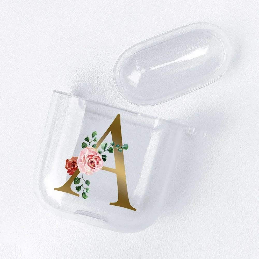 Rose Gold Alphabet Letter Clear Earphone Case For Apple AirPods 4 3rd 2 Pro2 Transparent Cover For Airpod 1 3 Protective Fundas