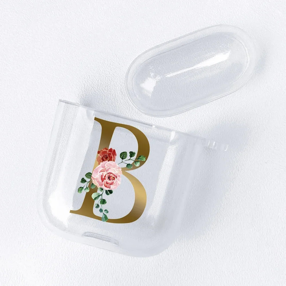 Rose Gold Alphabet Letter Clear Earphone Case For Apple AirPods 4 3rd 2 Pro2 Transparent Cover For Airpod 1 3 Protective Fundas