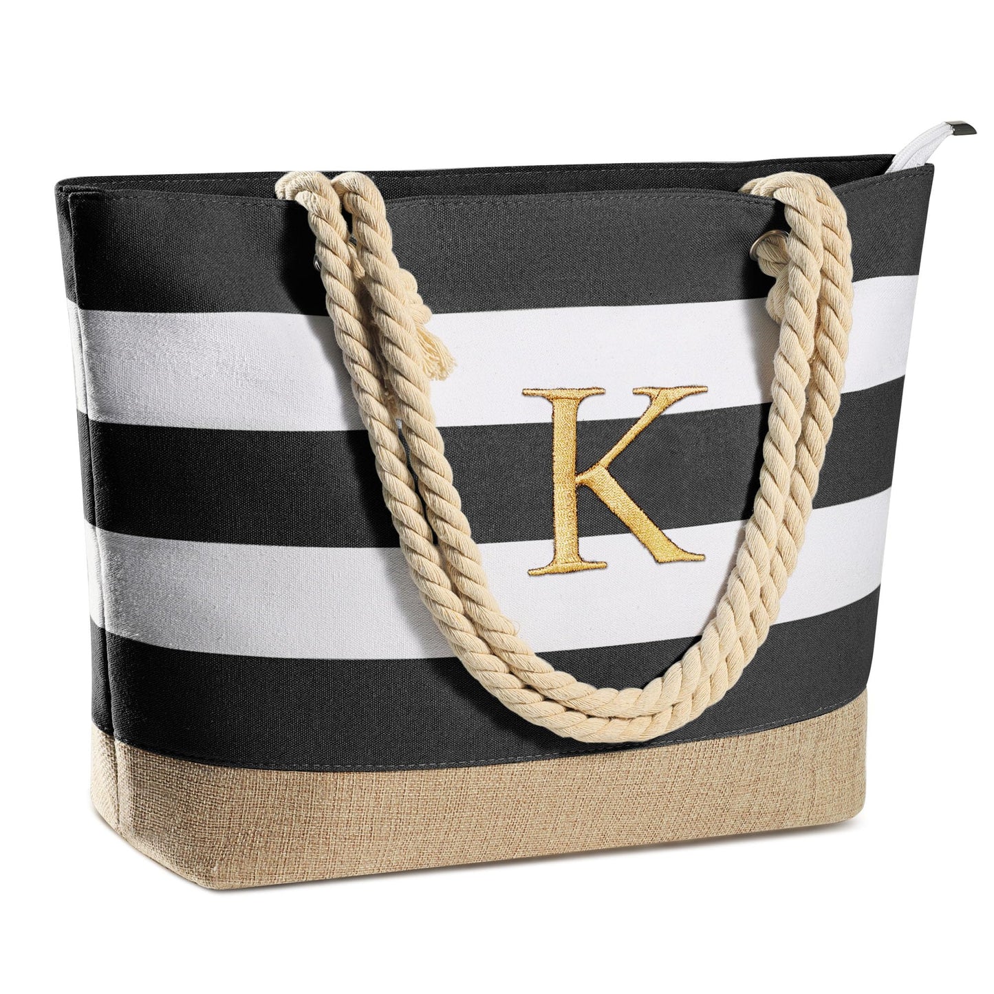 YOOLIFE Initial Canvas Waterproof Beach Tote Bag Zipper Personalized Gifts for Women Her Birthday Travel Beach Essential