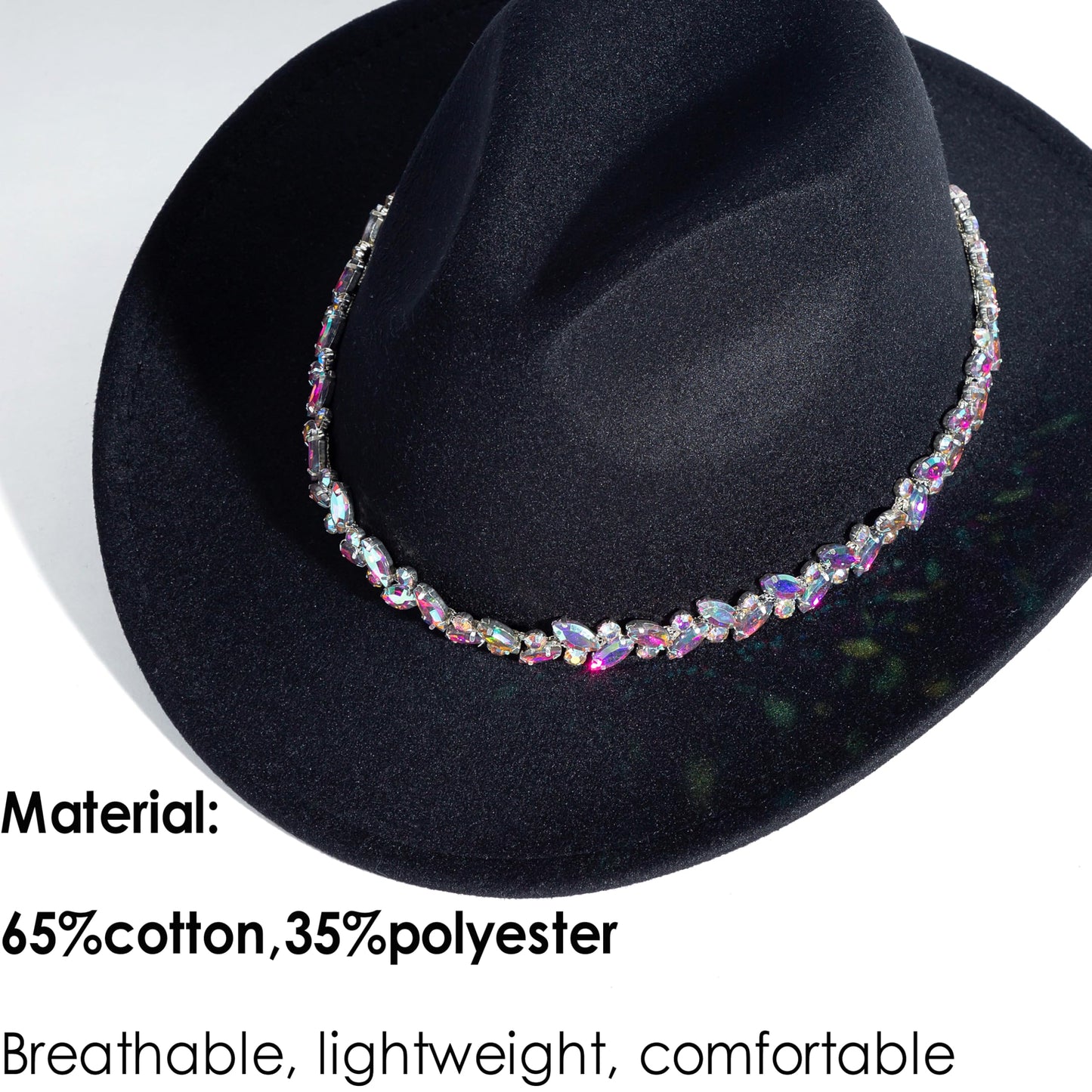 Women Rhinestone Cowboy Hat Wide Brim Felt Cowgirl Hats Shiny Party Wedding Hat