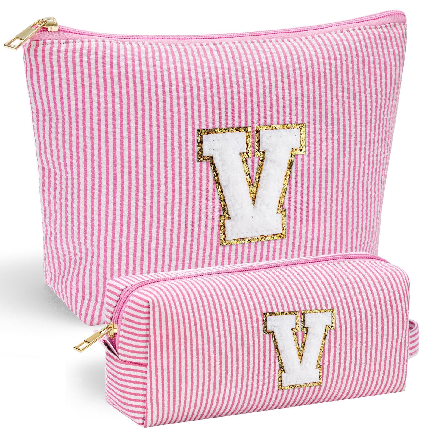 YOOLIFE Personalized Makeup Bag for Women - Monogram Cosmetic Bag Travel Toiletry Bag Brush Holder Birthday Gifts for Women Her Wedding Bridesmaid Friend Sister Teacher Wife Grandma Pink Initial E